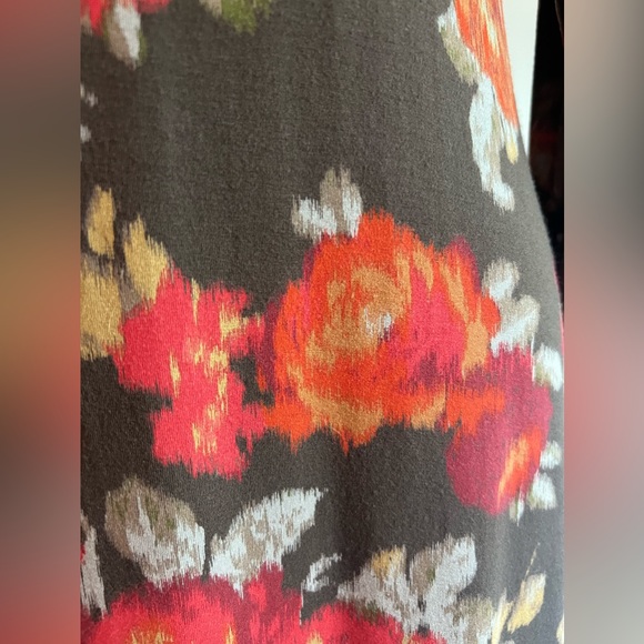 J Jill A-Line Stretch 3/4 Sleeves Floral Brown and Red Midi Dress XS - Picture 3 of 9